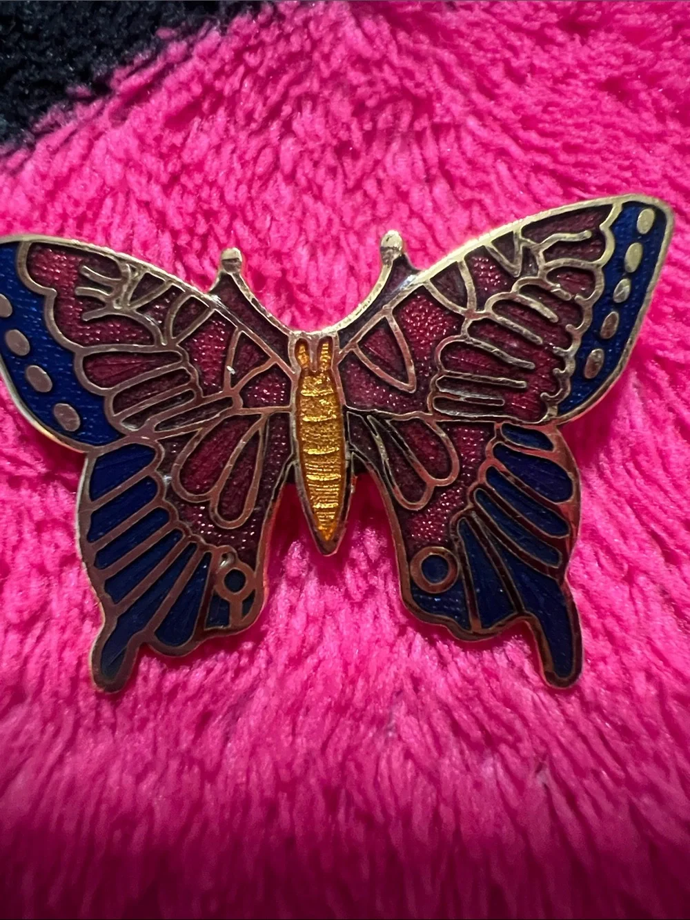 Gold-Tone Blue & Pink Butterfly Brooch - Women Accessories vintage